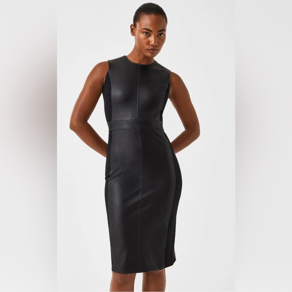 SPANX Dresses & Skirts - NWT Spanx Leather-Like Combo Sheath Dress-Luxe Black